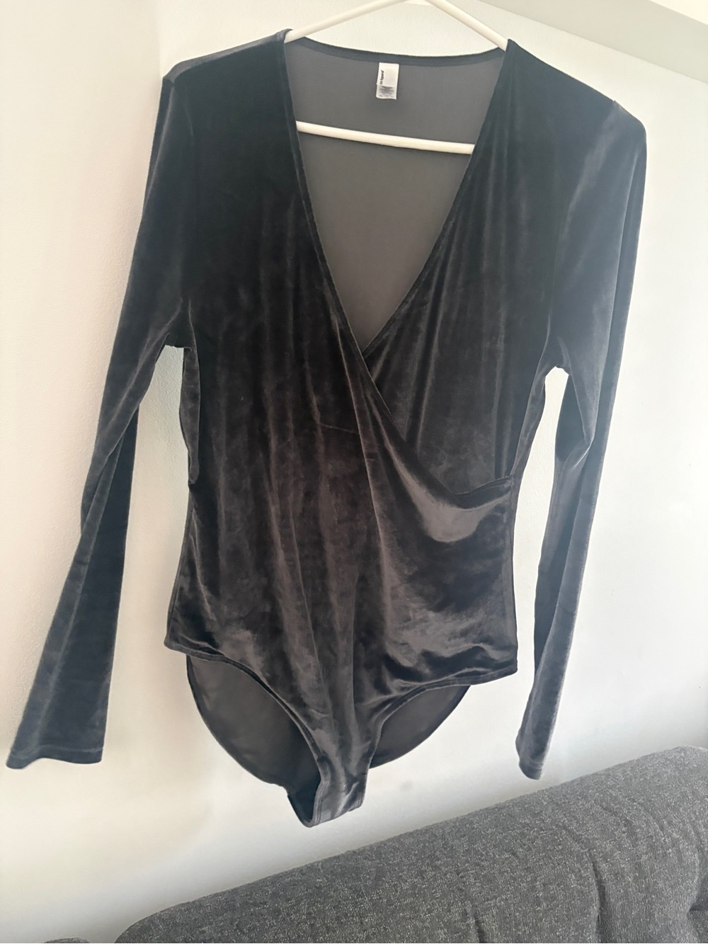 American Apparel Black Velvet Wrap Long-Sleeve Bodysuit